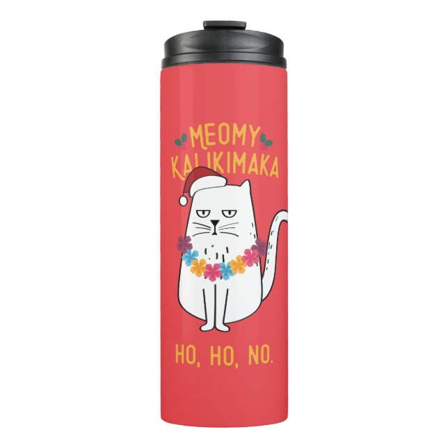 Meowy Kalikimaka Funny Cat Santa Hat Christmas Thermal Tumbler (Front)