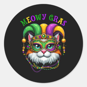 Meowy Mardi Gras Funny Nola Cat Lover Owner Girl W Classic Round Sticker