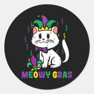 Meowy Mardi Gras Funny Nola Cat Lover Owner Girl W Classic Round Sticker