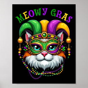 Meowy Mardi Gras Funny Nola Cat Lover Owner Girl W Poster