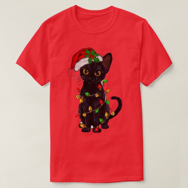 Meowy Merry Catmas Christmas Black Cat Lover Chris T-Shirt (Design Front)