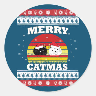 Meowy Merry Catmas Ugly Christmas Sweater Classic Round Sticker
