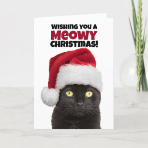 Meowy (Merry Christmas Cute Black Cat) Holiday Card