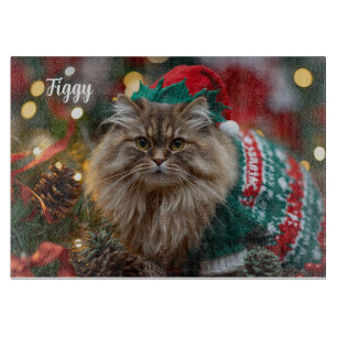 Meowy Norwegian Forest Cat Christmas Personalised Cutting Board