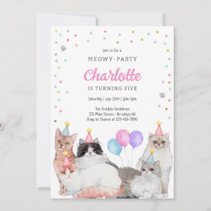 Meowy Party Kitten Cat Birthday Invitation