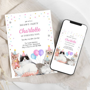 Meowy Party Kitten Cat Birthday Invitation
