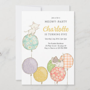 Meowy Party Kitten Cat Kids Birthday Invitation