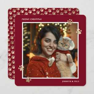 Meowy Red Gold Cat Owner Photo Christmas Card