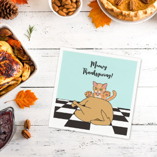Meowy Thanksgiving Funny Cat Turkey Cartoon Napkin