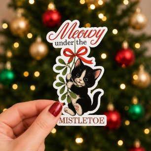 Meowy under the Mistletoe Christmas Vintage Cat