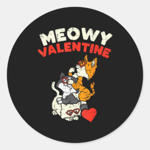 Meowy Valentine Cats Cute Kitten Cat Valentines Da Classic Round Sticker