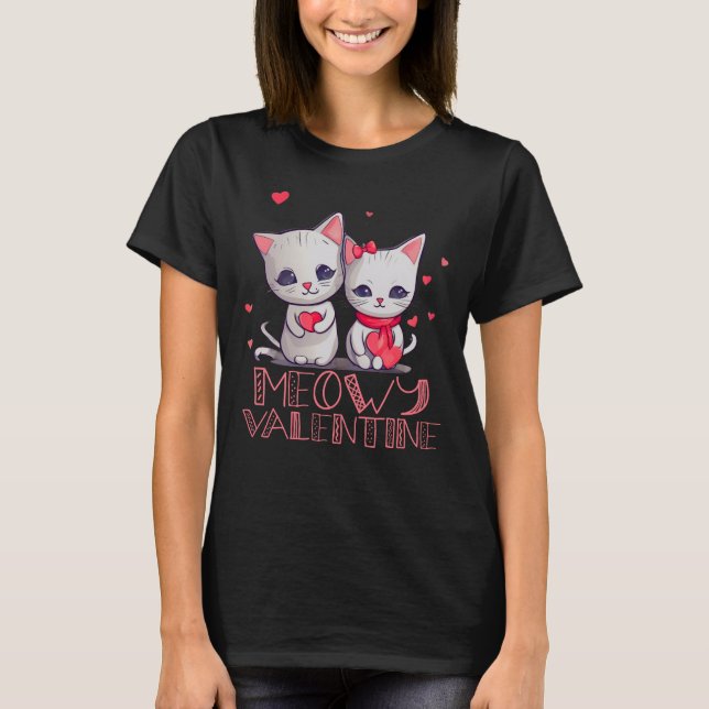 Meowy Valentine Cute Kitten Cat T-Shirt (Front)