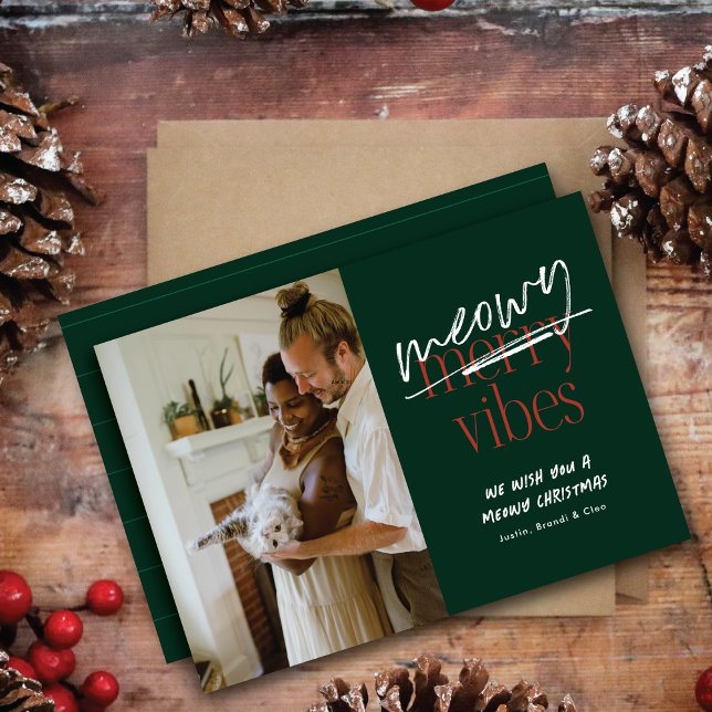 Meowy Vibes Merry Christmas Flat Photo Card (Creator Uploaded)