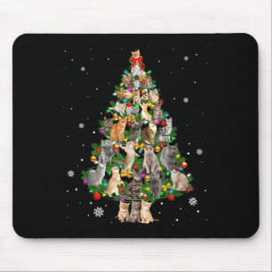Meowy Xmas Cats Christmas Tree Lights Snow Kitten Mouse Pad