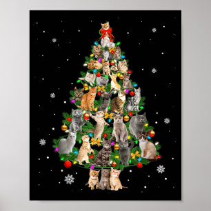 Meowy Xmas Cats Christmas Tree Lights Snow Kitten Poster