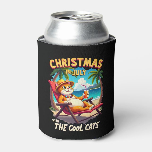 Meowy Xmas Summer Christmas In July Chillin Cool C Can Cooler (Can Front)