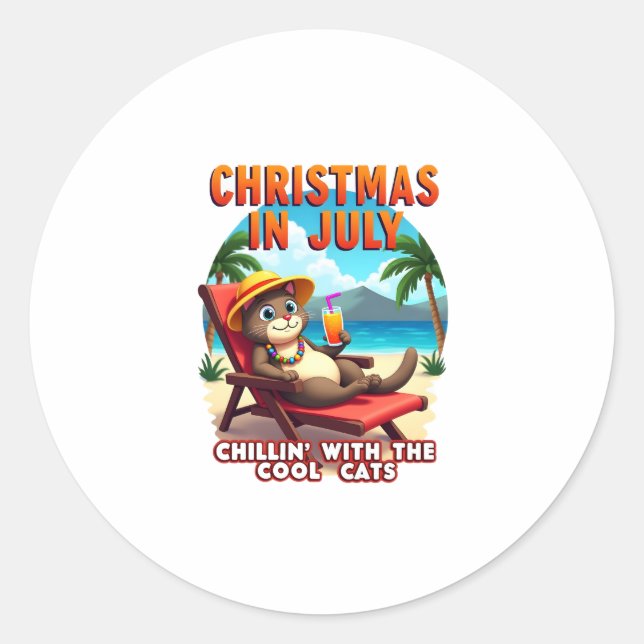 Meowy Xmas Summer Christmas In July Chillin Cool C Classic Round Sticker (Front)
