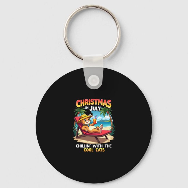 Meowy Xmas Summer Christmas In July Chillin Cool C Key Ring (Front)