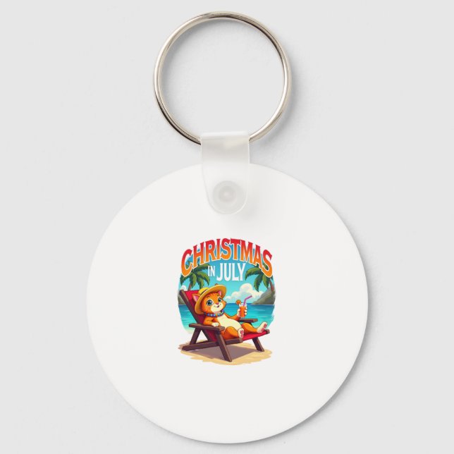 Meowy Xmas Summer Christmas In July Chillin Cool C Key Ring (Front)