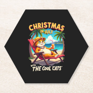 Meowy Xmas Summer Christmas In July Chillin Cool C Paper Coaster