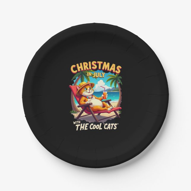 Meowy Xmas Summer Christmas In July Chillin Cool C Paper Plate (Front)