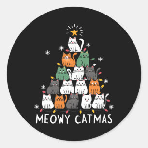 Meowys Christmas Squad Cat Santa Hats Present Anim Classic Round Sticker