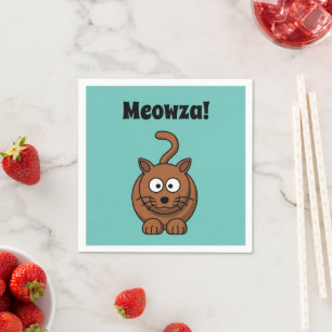 Meowza! Funny Brown Kitty Cat Cartoon Design Napkin