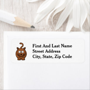 Meowza! Funny Brown Kitty Cat Cartoon Design Return Address Label