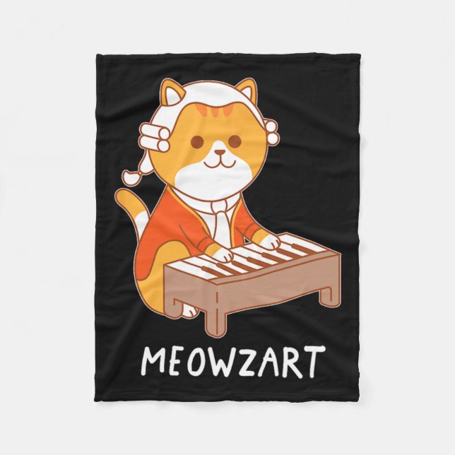 Meowzart Cat Pun Clical Music Piano Funny  Fleece Blanket (Front)