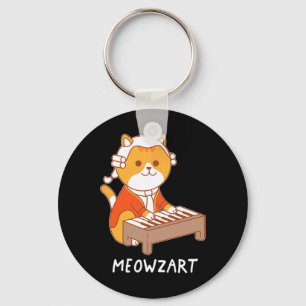 Meowzart Cat Pun Clical Music Piano Funny Key Ring