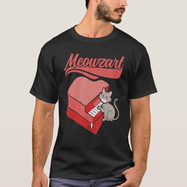 Meowzart Musical Instrument Musician Pianist Cat P T-Shirt (Front)