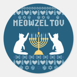 Meowzel Tov Chanukah Classic Round Sticker