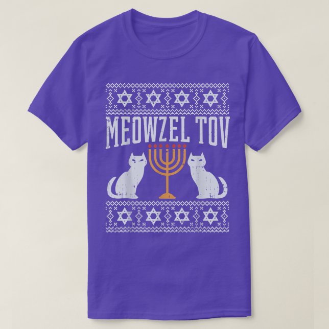 Meowzel Tov Chanukah Jewish Cat Owner Ugly Hanukka T-Shirt (Design Front)