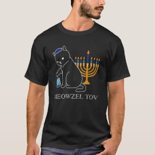 Meowzel Tov Cute Cat Mazel Tov Menorah Hanukkah T-Shirt
