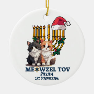 Meowzel Tov Cute Happy Hanukkah Ceramic Ornament