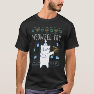 Meowzel Tov Jewish Christmas Cat Ugly Hanukkah T-Shirt