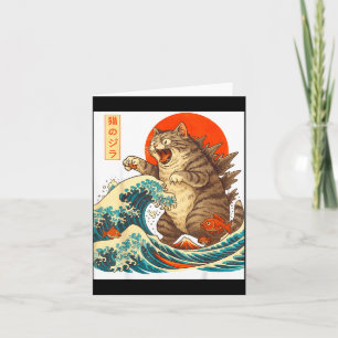Meowzilla Catzilla Cat Japanese Art Funny For Men  Card