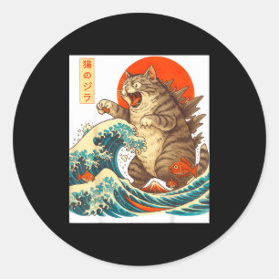 Meowzilla Catzilla Cat Japanese Art Funny For Men Classic Round Sticker