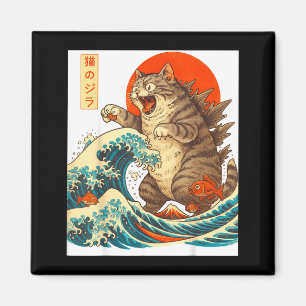 Meowzilla Catzilla Cat Japanese Art Funny For Men Magnet