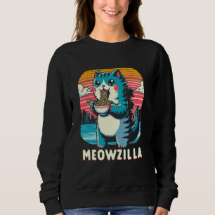Meowzilla Cute Cat Ramen Bowl Retro Japan Sunset K Sweatshirt