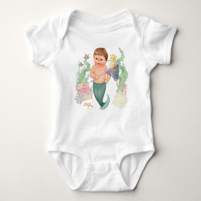 Mer Boy with Net Baby Bodysuit (Front)