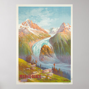 Mer de Glace, Mont Blanc, Savoie Vintage Travel Poster