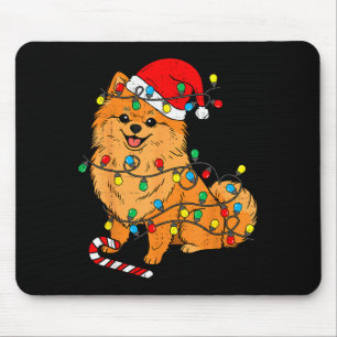 Meranian Dog Christmas Lights Santa Xmas Pet Dog L Mouse Pad