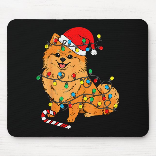 Meranian Dog Christmas Lights Santa Xmas Pet Dog L Mouse Pad (Front)