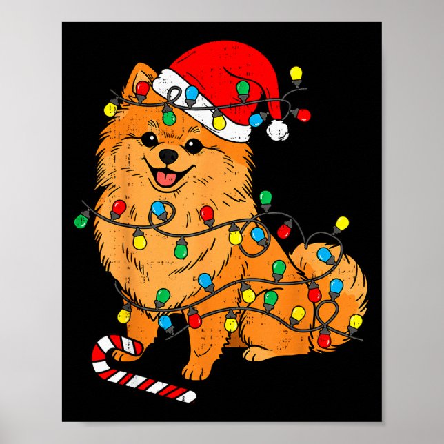 Meranian Dog Christmas Lights Santa Xmas Pet Dog L Poster (Front)