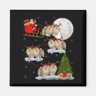 Meranian Dog Santa Sleigh Flying Funny Magical Chr Magnet
