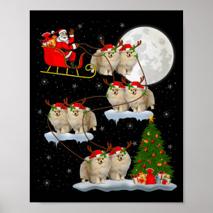 Meranian Dog Santa Sleigh Flying Funny Magical Chr Poster