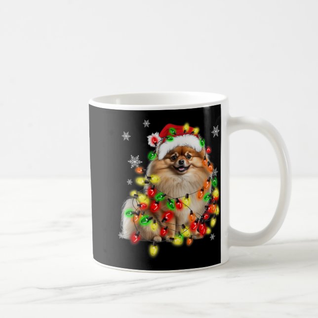 Meranian Wrapped In Christmas Lights  Coffee Mug (Right)