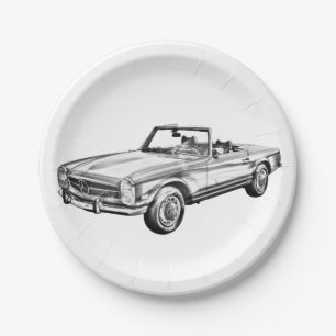 Mercedes Benz 280 SL Convertible Car Illustration Paper Plate