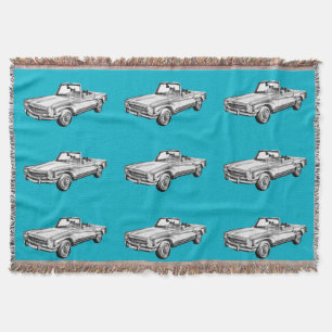 Mercedes Benz 280 SL Convertible Car Illustration Throw Blanket